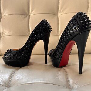 Christian Louboutin Peep Spikes size 41 - 140mm Black Patent Platform Heels Pump